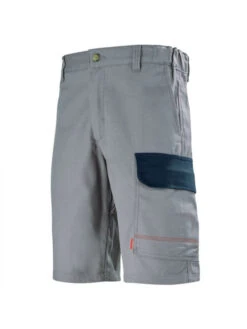 Bermuda De Travail Multipoches Gris Et Bleu