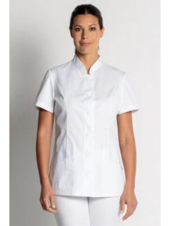 Blouse Blanche Courte Col Mao -Travail Professionnels Vêtements Magasin blouse blanche courte col mao 3