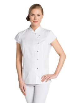 Blouse Blanche Estheticienne, Col Mao