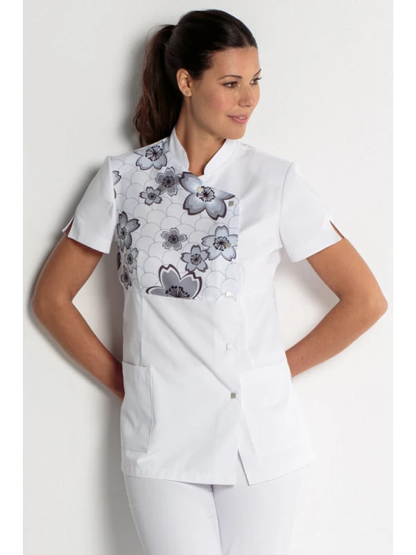 Blouse Blanche Esthéticienne Col Mao, Natural 4 Blouse Blanche Esthéticienne Col Mao, Natural – Image 2