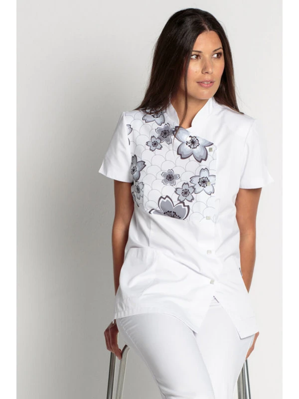 Blouse Blanche Esthéticienne Col Mao, Natural 5 Blouse Blanche Esthéticienne Col Mao, Natural – Image 3