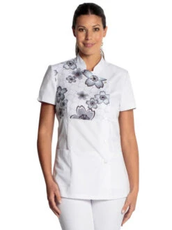 Blouse Blanche Esthéticienne Col Mao, Natural