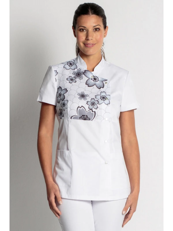 Blouse Blanche Esthéticienne Col Mao, Natural 6 Blouse Blanche Esthéticienne Col Mao, Natural – Image 4