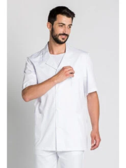 Blouse Blanche Homme Manches Courtes Col Revers -Travail Professionnels Vêtements Magasin blouse blanche homme manches courtes col revers 2