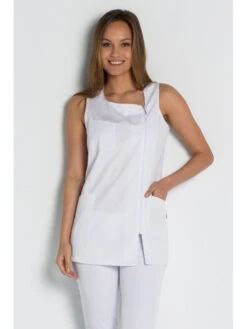 Blouse Blanche Sans Manche Luxe Style -Travail Professionnels Vêtements Magasin blouse blanche sans manche luxe style 4