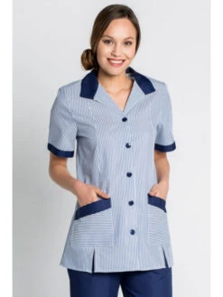 Blouse De Travail Femme Manches Courtes Bleu Et Blanc à Rayures