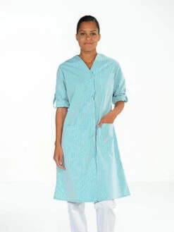 Blouse De Travail Femme Manches Longues Ajustables Rayé Bleu LISA