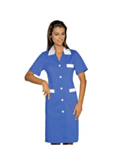 Blouse De Travail Manches Courtes Positano Bleu Cyan Blanc