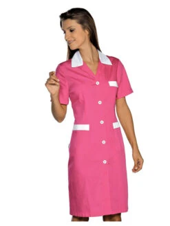 Blouse De Travail Manches Courtes Positano Fuchsia Blanc