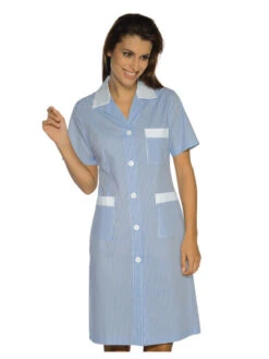 Blouse De Travail Manches Courtes Positano Rayé Ciel Blanc