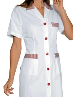 Blouse De Travail Positano Blanc Rayé Rouge 100% Coton -Travail Professionnels Vêtements Magasin blouse de travail positano blanc raye rouge 100 coton 1