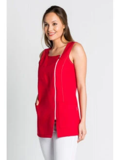 Blouse De Travail Sans Manche Luxe Style, Rouge -Travail Professionnels Vêtements Magasin blouse de travail sans manche luxe style rouge 3