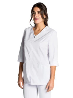 Blouse Esthéticienne Blanche Manches 3/4 Avec Fermeture éclair