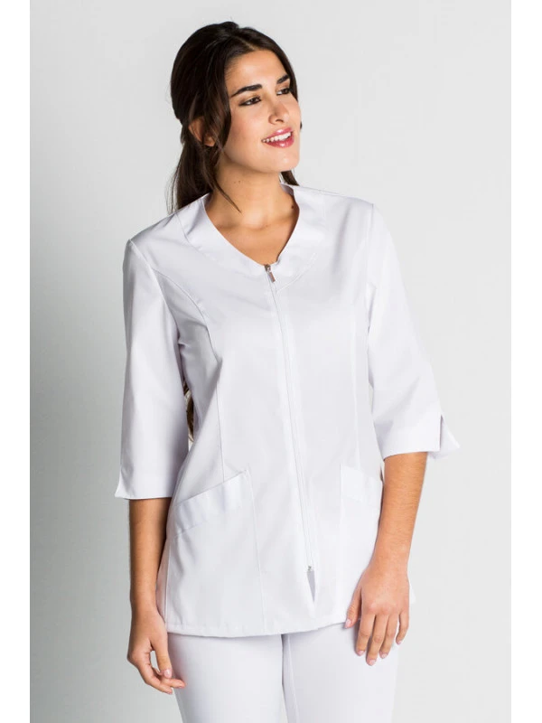 Blouse Esthéticienne Blanche Manches 3/4 Avec Fermeture éclair 6 Blouse Esthéticienne Blanche Manches 3/4 Avec Fermeture éclair – Image 4