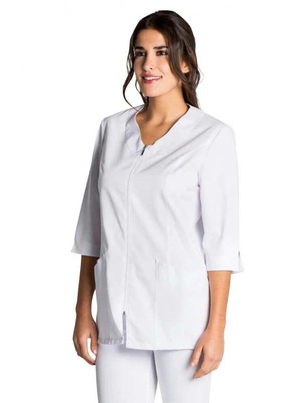 Blouse Esthéticienne Blanche Manches 3/4 Avec Fermeture éclair 3 Blouse Esthéticienne Blanche Manches 3/4 Avec Fermeture éclair
