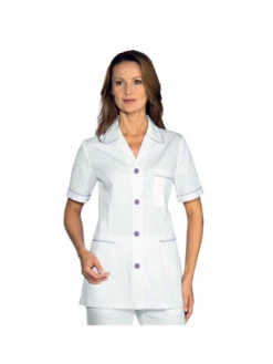 Tunique Femme Ginevra Manches Courtes Blanc Lilas 100% Coton