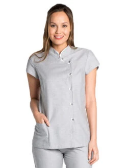 Blouse Manches Courtes Esthéticienne Col Mao