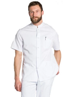 Blouse Médicale Blanche Manches Courtes Col Officier Unisexe