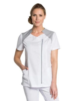 Blouse Médicale Blanche Et Grise Avec Fermeture éclair
