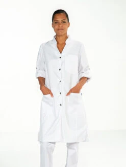 Blouse Médicale Blanche Manches Longues Réglables SARAH