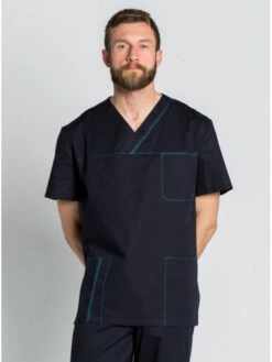Blouse Médicale Bleu Stretch Pour Homme -Travail Professionnels Vêtements Magasin blouse medicale bleu stretch pour homme 3