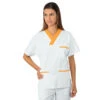 Casaque Médicale Col En V 100% Coton Unisexe Blanc Abricot -Travail Professionnels Vêtements Magasin blouse medicale col en v unisexe blanc abricot