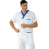 Casaque Médicale Col En V 100% Coton Unisexe Blanc Bleu Cyan -Travail Professionnels Vêtements Magasin blouse medicale col en v unisexe blanc bleu cyan