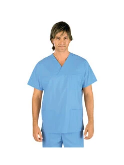 Casaque Médicale Col En V 100% Coton Unisexe Ciel