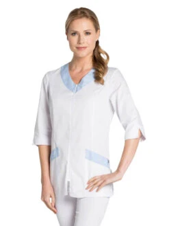 Blouse Médicale /esthétique Blanche Et Bleu
