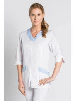 Blouse Médicale /esthétique Blanche Et Bleu -Travail Professionnels Vêtements Magasin blouse medicale esthetique blanche et bleu 3