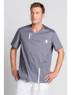 Blouse Médicale Moderne Look Grise Pour Homme -Travail Professionnels Vêtements Magasin blouse medicale moderne look grise pour homme 3
