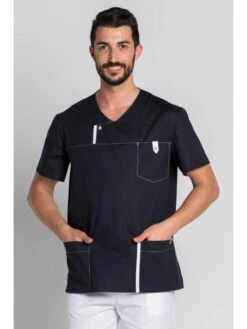Blouse Médicale Moderne Look Pour Homme Bleu Marine -Travail Professionnels Vêtements Magasin blouse medicale moderne look pour homme bleu marine 3