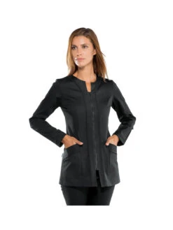 Blouse Médicale Noire à Glissière Sur Le Devant