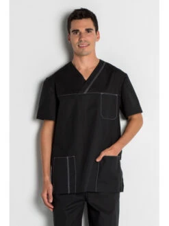 Blouse Médicale Noire Stretch Pour Homme -Travail Professionnels Vêtements Magasin blouse medicale noire stretch pour homme 3