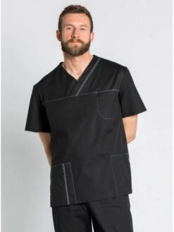 Blouse Médicale Noire Stretch Pour Homme -Travail Professionnels Vêtements Magasin blouse medicale noire stretch pour homme 4