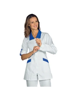Tunique Médicale Manches Longues Retroussables Tortola Blanc Bleu Cyan