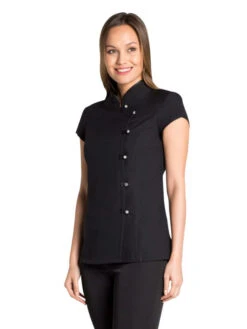 Blouse Noire Estheticienne Col Mao