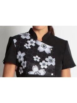 Blouse Noire Esthéticienne Col Mao, Natural -Travail Professionnels Vêtements Magasin blouse noire estheticienne col mao natural 1