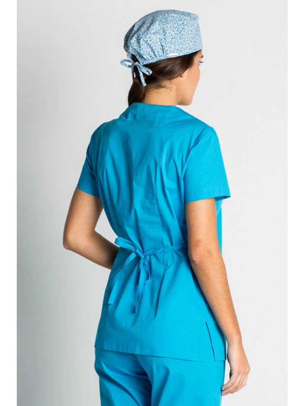 Blouse Tunique Médicale Bleu Turquoise Stretch 4 Blouse Tunique Médicale Bleu Turquoise Stretch – Image 2