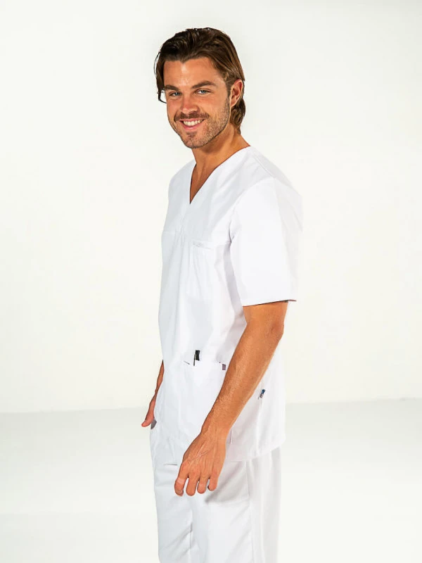 Casaque Blanche Aide-soignant Homme Manches Courtes JULES 4 Casaque Blanche Aide-soignant Homme Manches Courtes JULES – Image 2