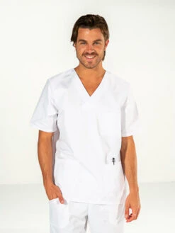 Casaque Blanche Aide-soignant Homme Manches Courtes JULES