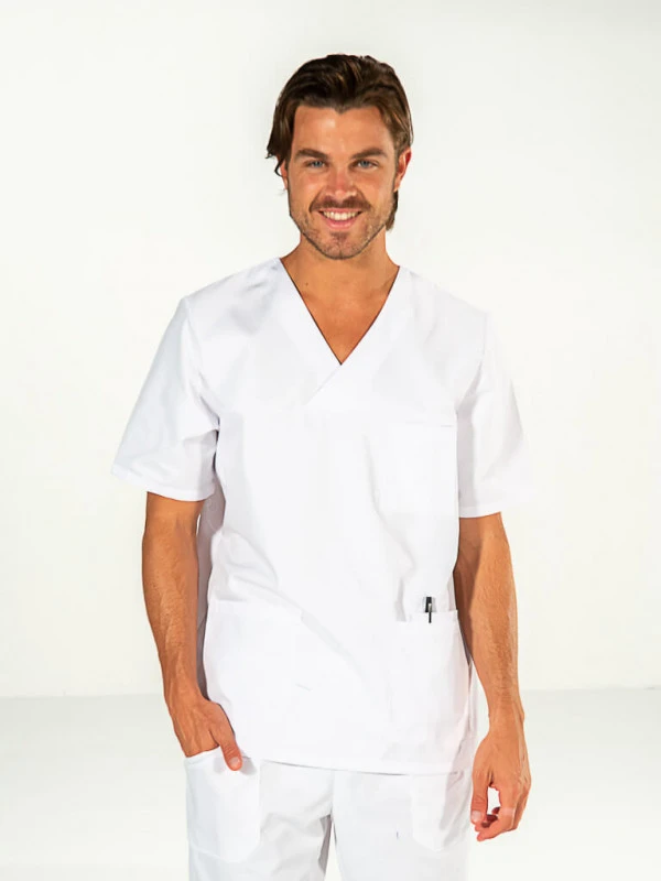 Casaque Blanche Aide-soignant Homme Manches Courtes JULES 3 Casaque Blanche Aide-soignant Homme Manches Courtes JULES