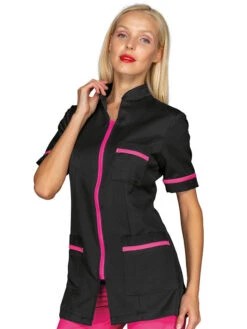 Casaque Esthéticienne à Zip Noire Et Rose Florida