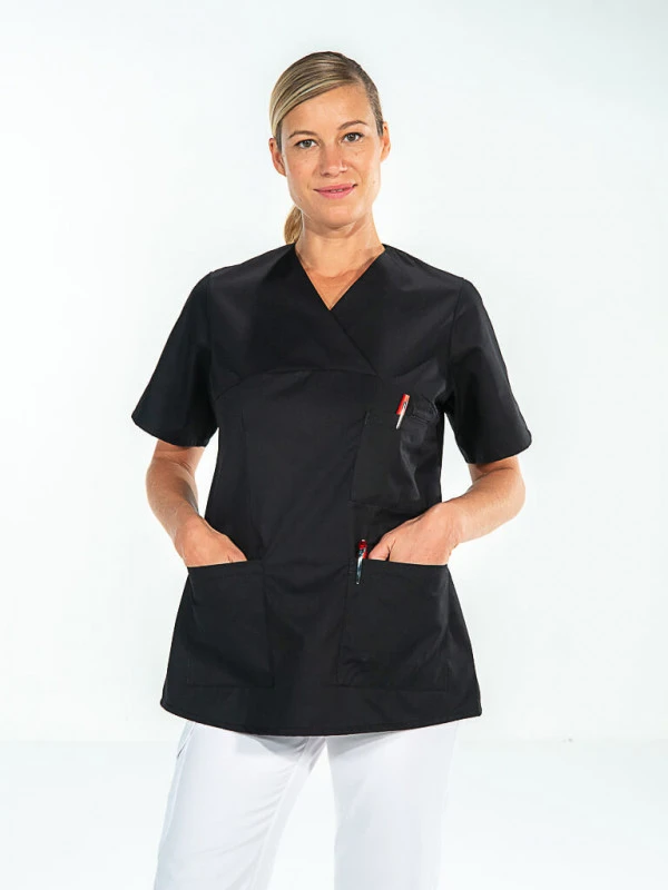 Casaque Kinésithérapeute Femme Manches Courtes Noir JULIA 3 Casaque Kinésithérapeute Femme Manches Courtes Noir JULIA