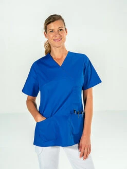 Casaque Médicale Bleu Manches Courtes Pour Femme JULIA