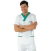 Casaque Médicale Col En V 100% Coton Unisexe Blanc Vert