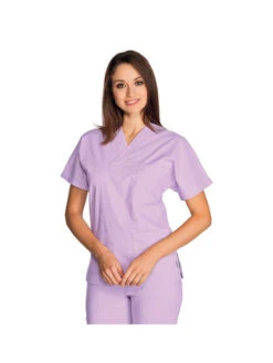 Casaque Médicale Col En V 100% Coton Unisexe Lilas