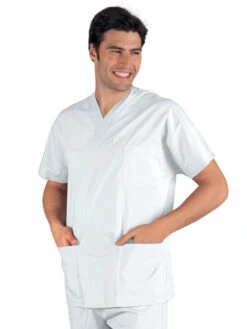 Casaque Médicale Col En V Microfibre Unisexe Blanc