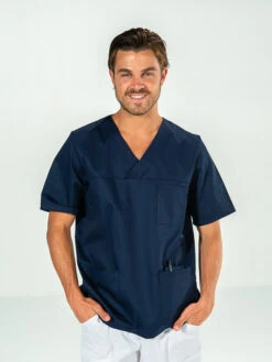 Casaque Médicale Homme Bleu Marine Manches Courtes JULES