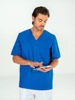 Casaque Médicale Homme Manches Courtes Bleu JULES -Travail Professionnels Vêtements Magasin casaque medicale homme manches courtes bleu jules 2